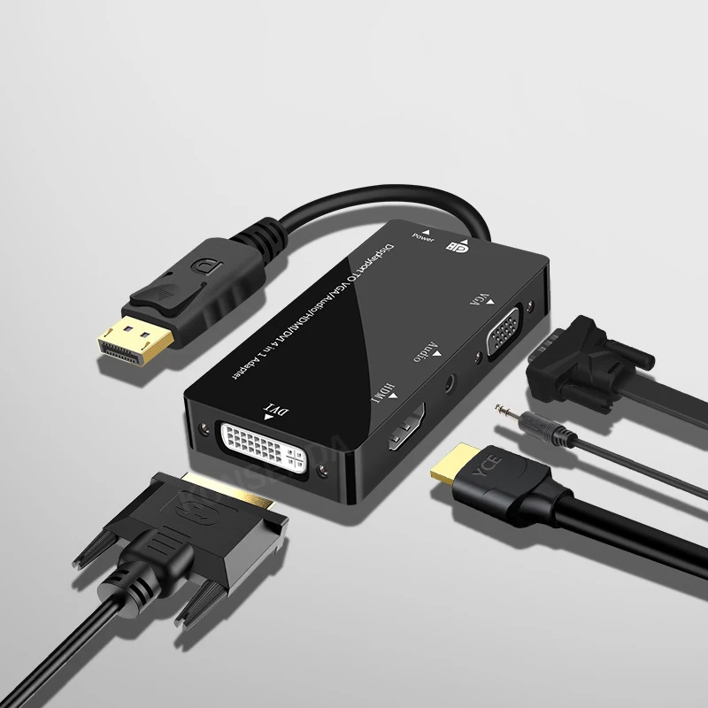 Adaptateur DisplayPort mâle vers VGA + Jack 3.5 femelle (et HDMI, DVI),  actif