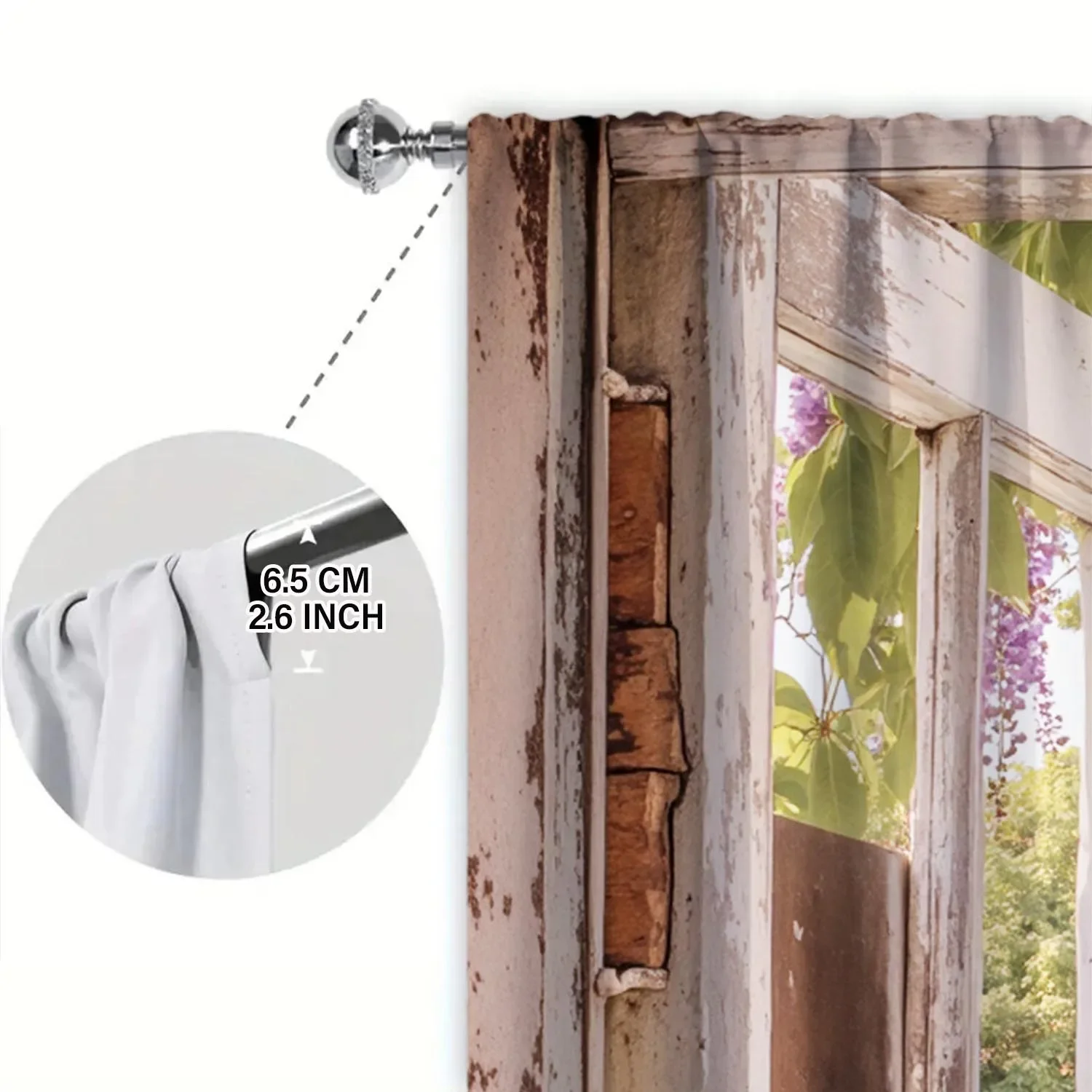 2pcs Wisteria Garden Window Printed Curtain-UV Resistant and Heat Insulated, Suitable for Rod Through Curtains in Various Rooms 6