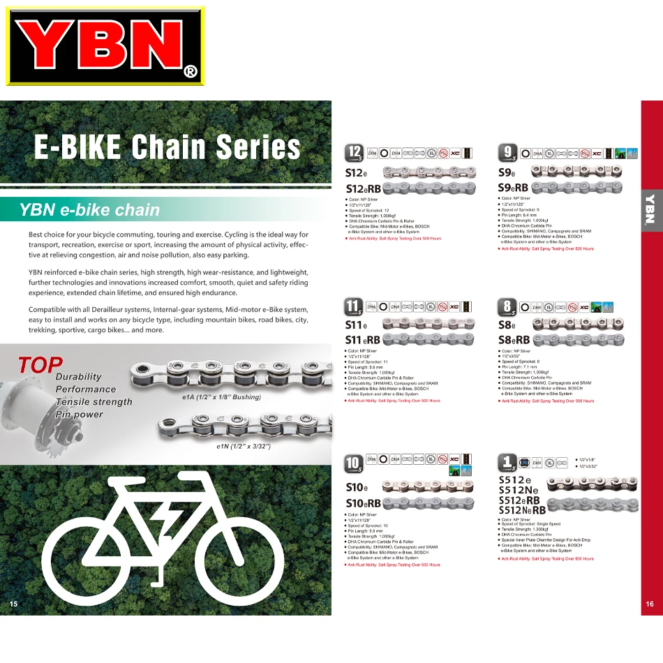 YBN Catena E-Bike 8 9 10 11 12 velocità Velocidade Design speciale 136 catene a maglie 9V 10V 11V 12V per SHINANO Mid-Motor BOSCH E-Bike - immagine 6