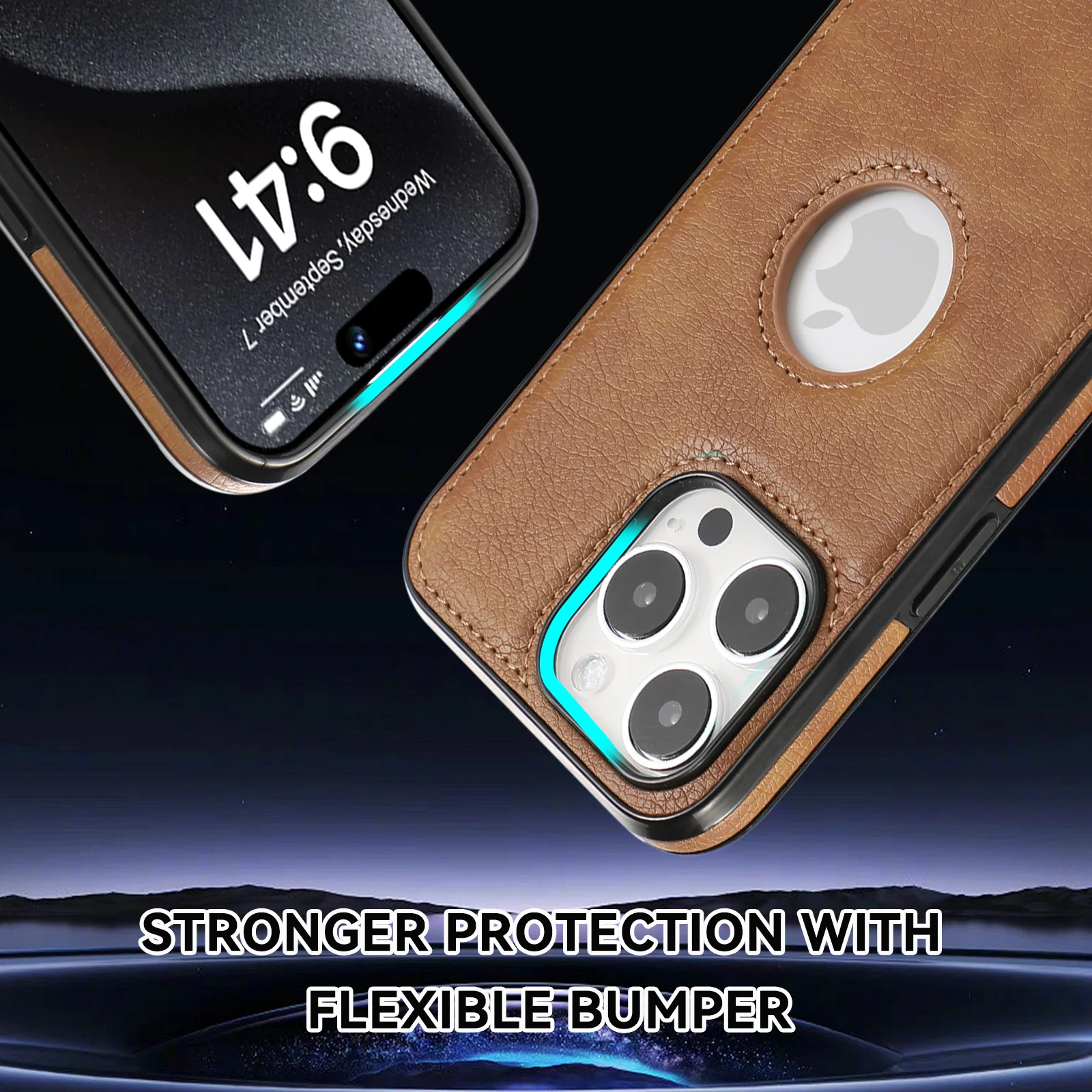 PU-Leder-Logo-Loch-Telefonhülle für iPhone 16 15 14 13 12 11 Pro Max XS XR X 7 8 Plus, stoßfeste Stoßstange, weiche Business-Rückseite – Detail 2