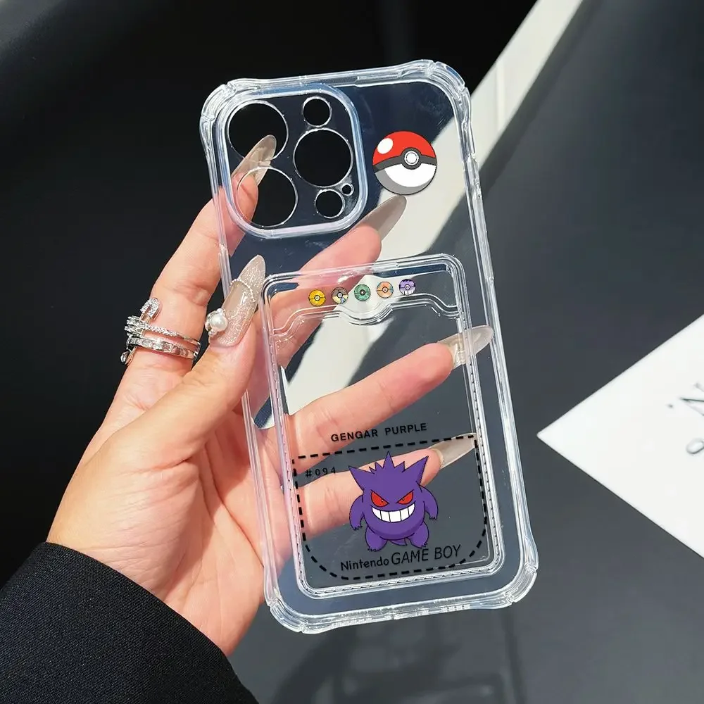 thumbnail image 1 of Pikachu Gengars Squirtles Bulbasaurs funda de teléfono para iPhone 16 15 14 Plus 13 12 Mini 11 Pro Max X Xs 7 8 Card Pocket Clear Cover, 1 of 5