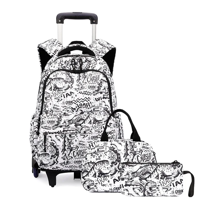 Dinosaur Print SET School Bags Kids Rolling Backpack for Boy Wheeled Schoolbag With 6 Wheels Trolley Bookbag with Lunch Bags sac 1