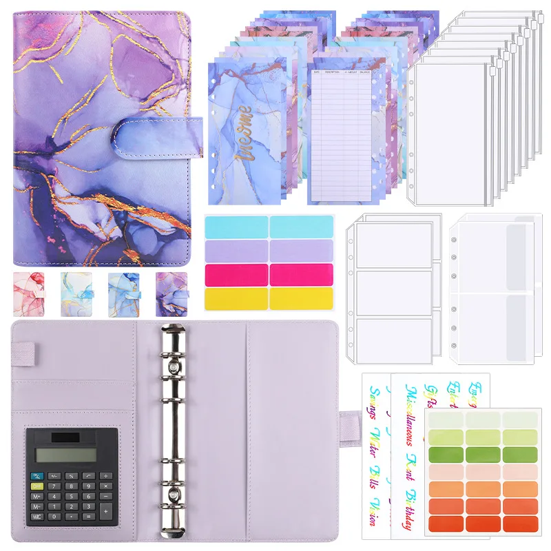 Binder com Calculadora para Money Organizer a6 Marble Money Organizer Budget Planner Binder com Zipper Envelopescash Envelopes para Orçamento