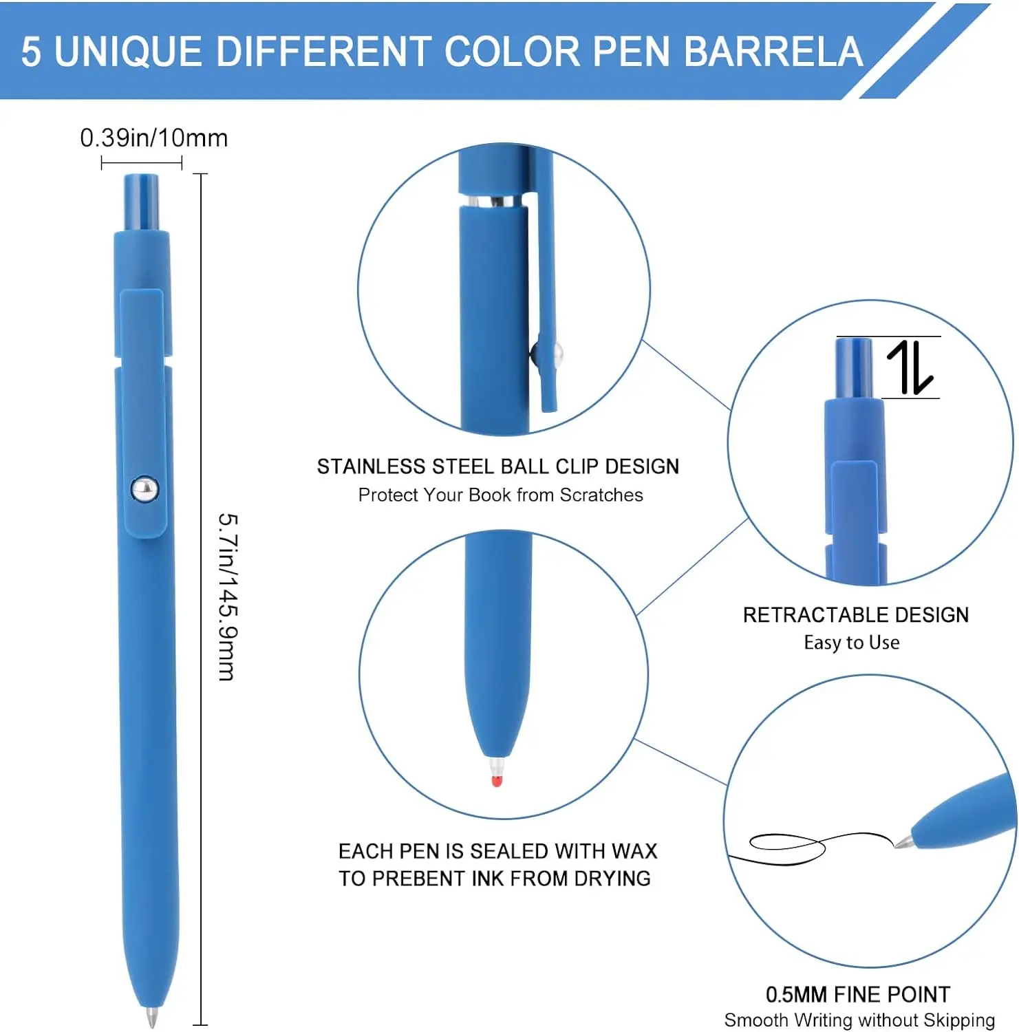 Gel Pens, 5 Pcs 0.5mm Quick Dry Black Ink Pens Fine Point Retractable Smooth Writing Pens for School Office Home Supplies 3