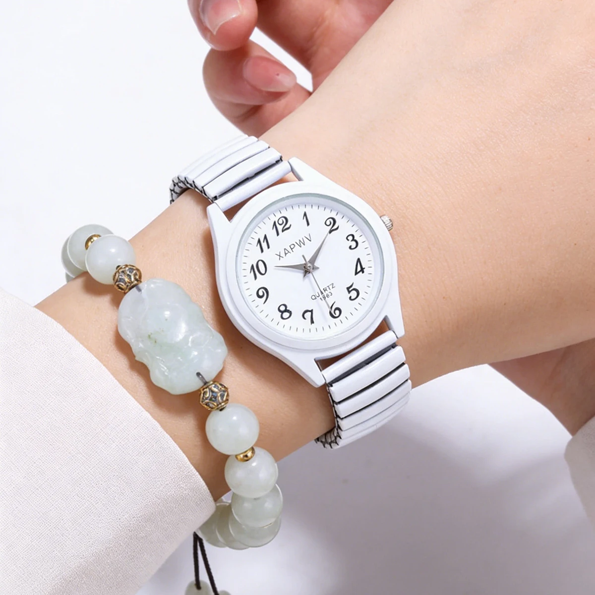 Chic Unisex Quartz Watches Set with Arabic Numerals and Stylish Elastic Straps