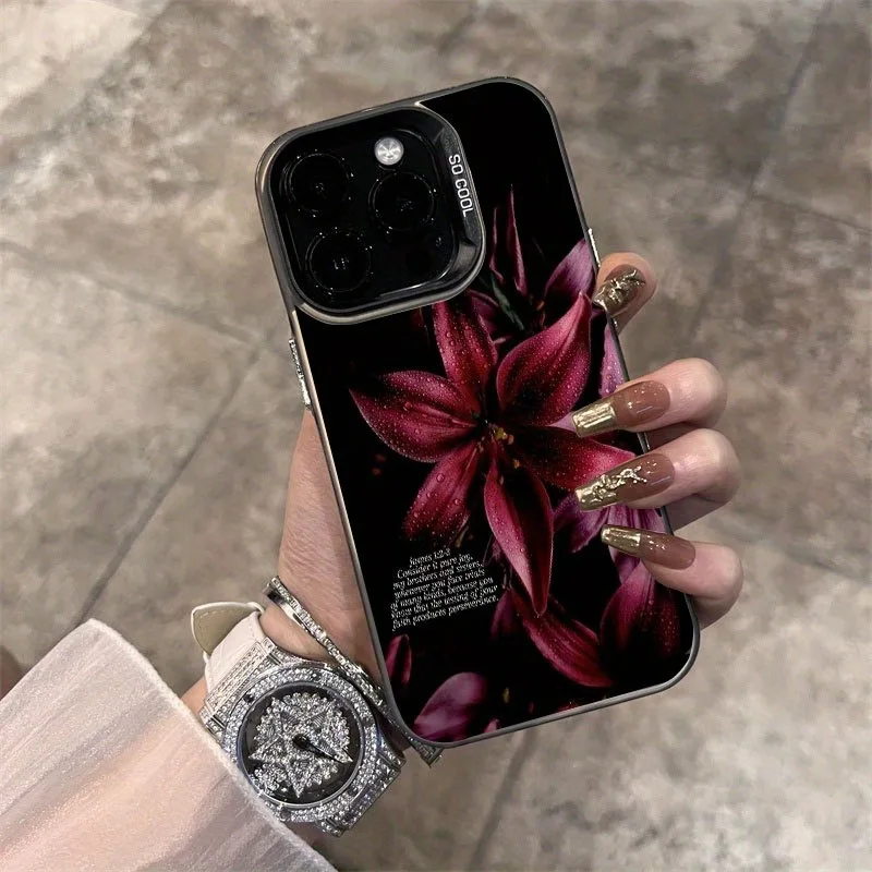 Elegant Deep Red Floral Electroplated TPU Phone Case - Perfect Gift