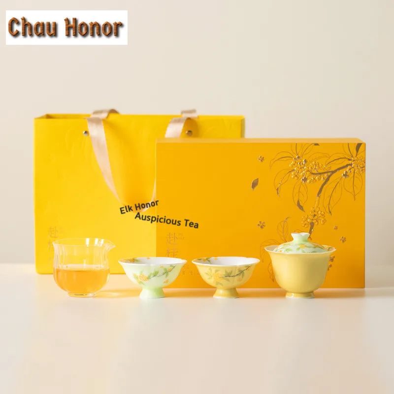 Hand-drawn Osmanthus Flowers Tea Set Complete Set Handmade Tea Ceremony Set Teapot And Tea Cup Set Teaset Accessories Ornaments