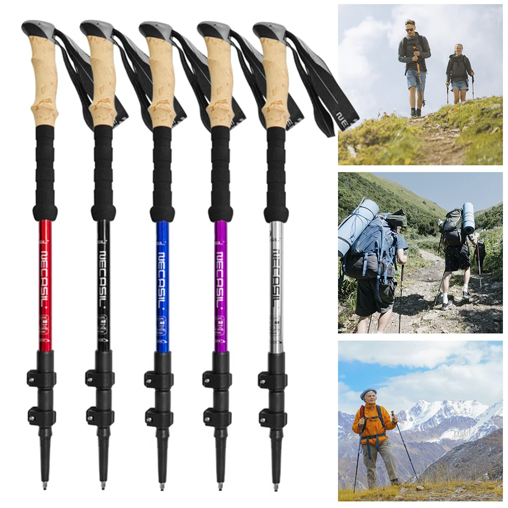 1Pc 3-Section Trekking Poles Walking Sticks Alpenstock Telescopic Ultralight Premium Adjustable with Quick Lock Hiking Cane