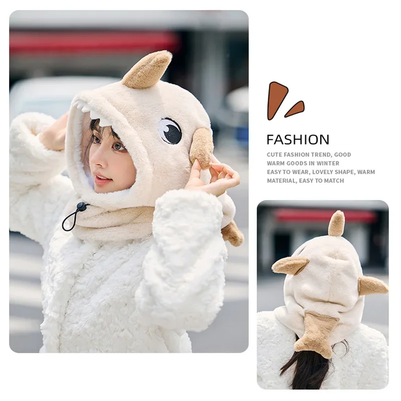 Winter Warm Ski Helmet Cover Comfortable Soft Fleece Skiing Cap Scarf Warmer Cartoon Cute Shark Mode Decorative Helmet Cover Hat 5