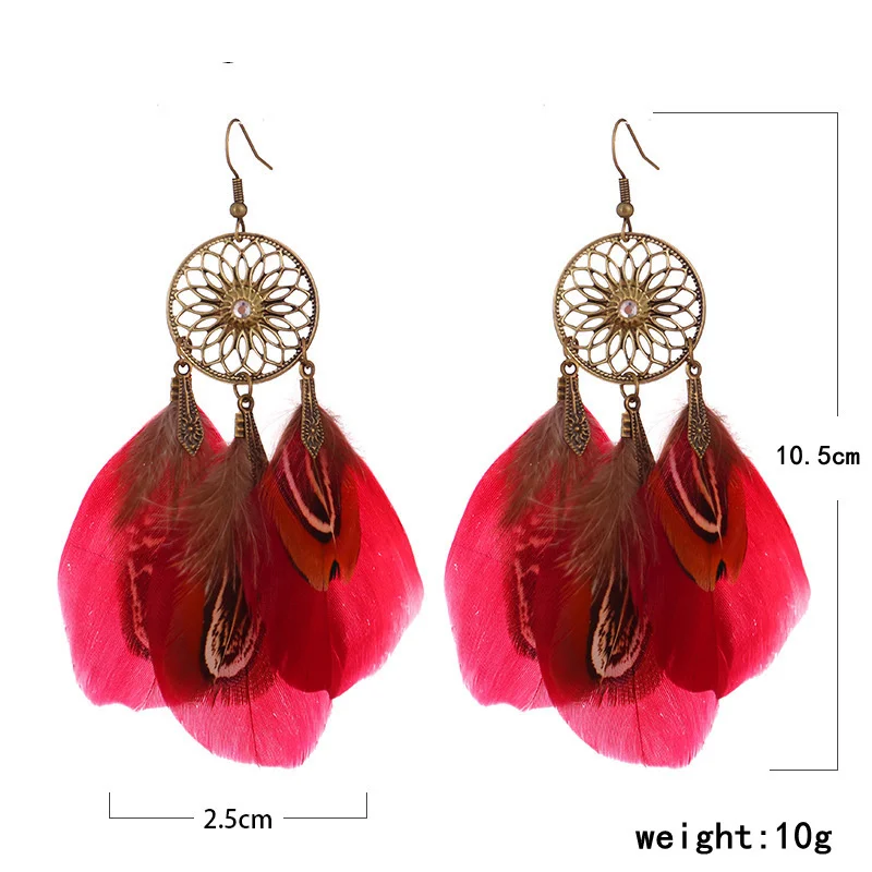 Boho Jewelry Ethnic Vintage Dream Catcher Feather Tassel Bohemian Women Earrings