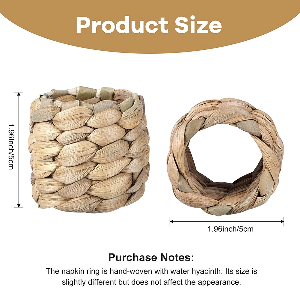 6pcs/set Hug Napkins Handmade Round Woven Table Napkins Decor Natural Reusable Smooth Water Hyacinth Grass for Party Decorations