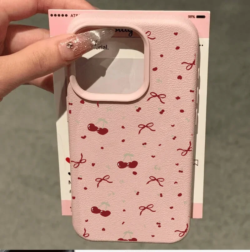 Girly Pink Bowknot Cherry Soft Phone Case