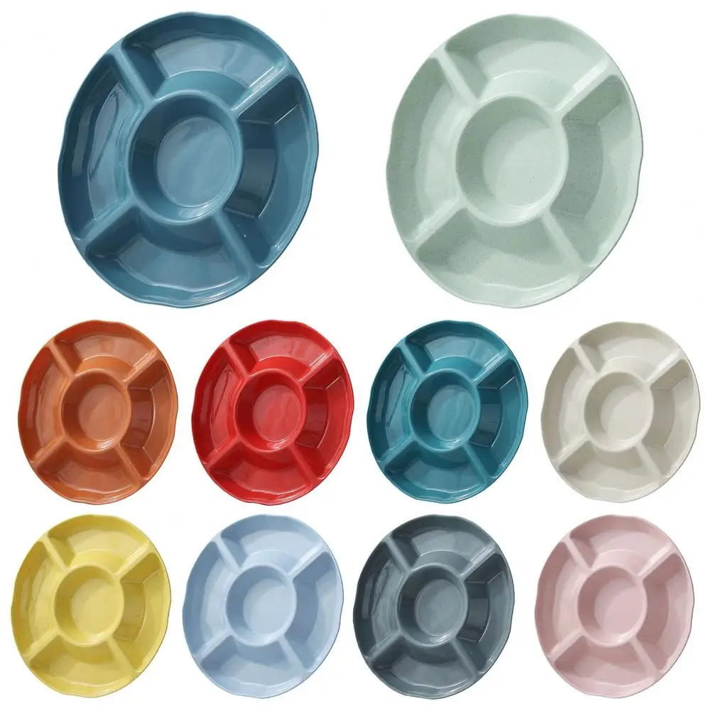 5 Compartments Candy Plate Round Food Grade PP Tray Safe Snack Fruit Nut Food Serving Dish Holder Kitchen Supplies Cream Color
