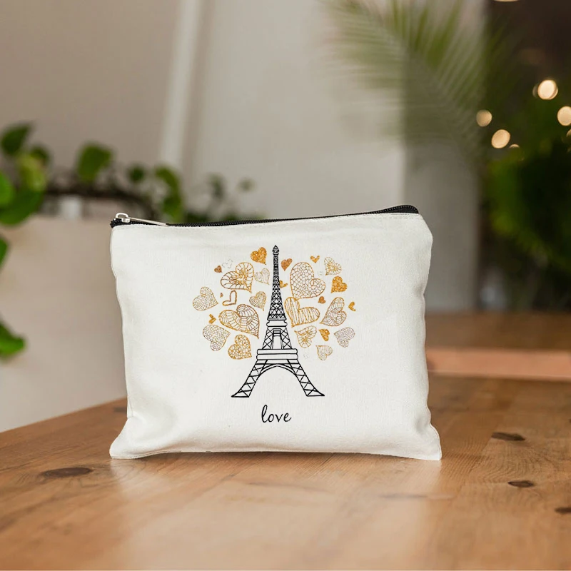 Paris Eiffel Tower Printing  Makeup Bag Travel Neceser Toiletry Organizer Pouch Female Canvas Zipper Cosmetic Bags Best Gift 3
