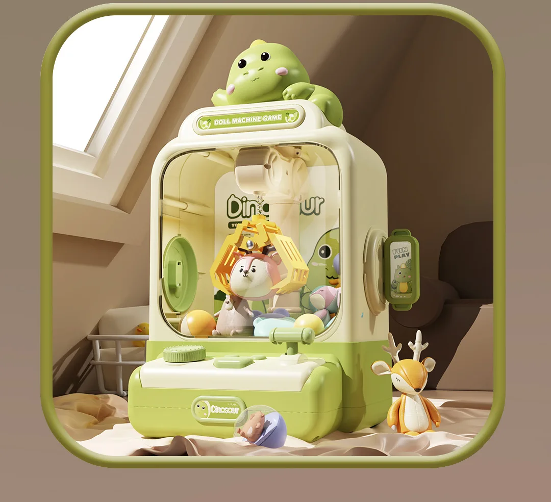 Automatic Doll Machine Toy for Kids Mini Cartoon Press Operated Play Game Claw Crane Machines with Light Music Children Toy Gift 4