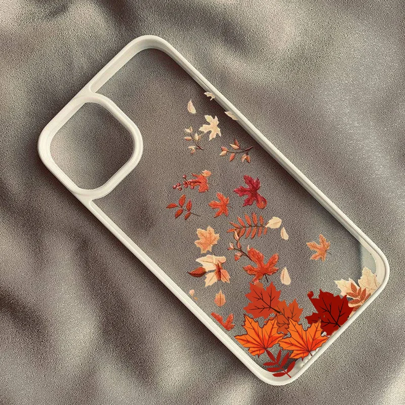Chic Yellow Fallen Leaves Phone Case - Cute Maple Leaf Clear Hard Cover