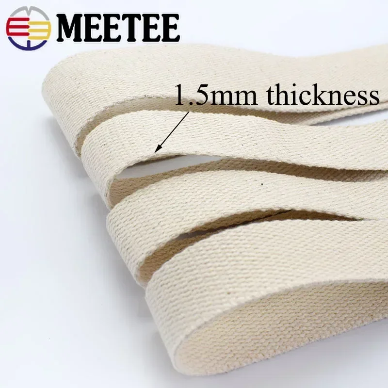 Meetee Cotton Webbing 20/25/30/38/50mm Natural Color Canvas Ribbon Bag Strap Belt DIY Sewing Clothes Tape Decor Craft 5Meters canvas belt canvas webbing belt canvas ribbon belt webbing ribbon