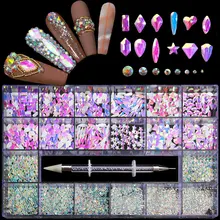 

Crystal AB Rhinestones for Nails Flatback Glass Nail Art Rhinestones Set Fancy Shaped Crystals Stones for DIY Nails Decorations