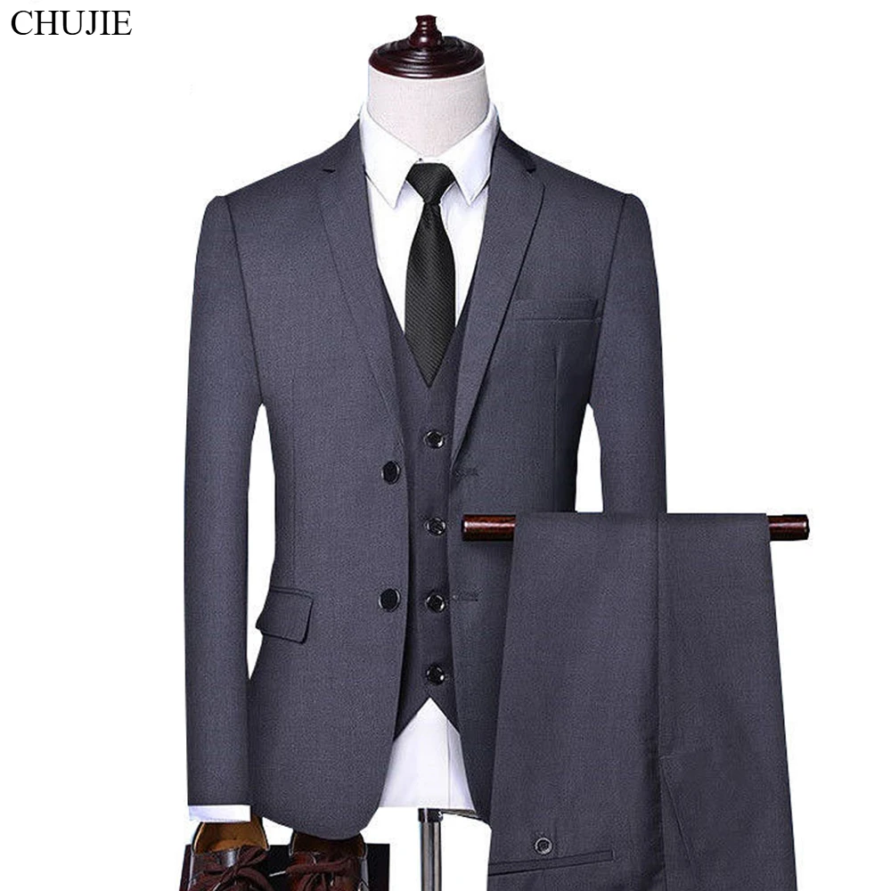 High Quality Suits For Men Wedding Elegant Blazers 3 Pieces 2 Set Jackets Vest Pants Business Formal Full Coats 2025