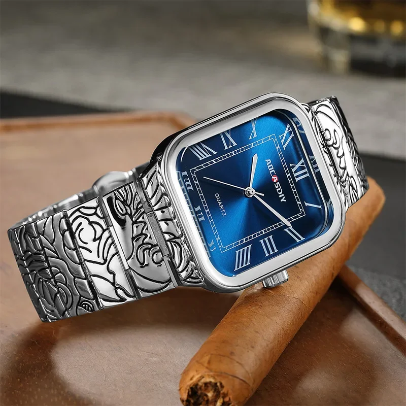 New men's watchs Square blue classic multi-functional steel belt luxury Business leisure quartz watch