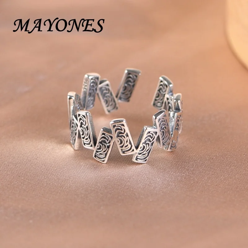 

Кольцо из серебра S925 пробы в стиле ретро, с рисунком травы Тан, в национальном стиле ланшань, Простые открытые женские украшения в стиле инстаграма