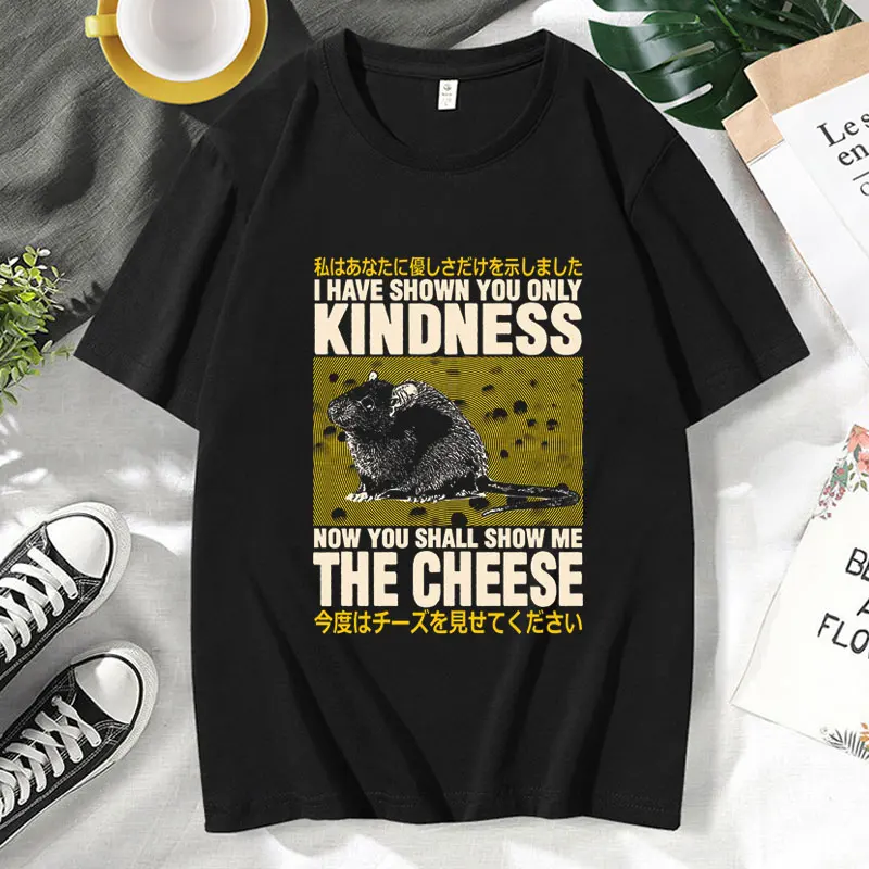 

Show Me The Cheese Rat Classic Funny Meme Graphic T Shirts Fashion High Quality Gothic Vintage T-shirts Oversized Cotton Tees