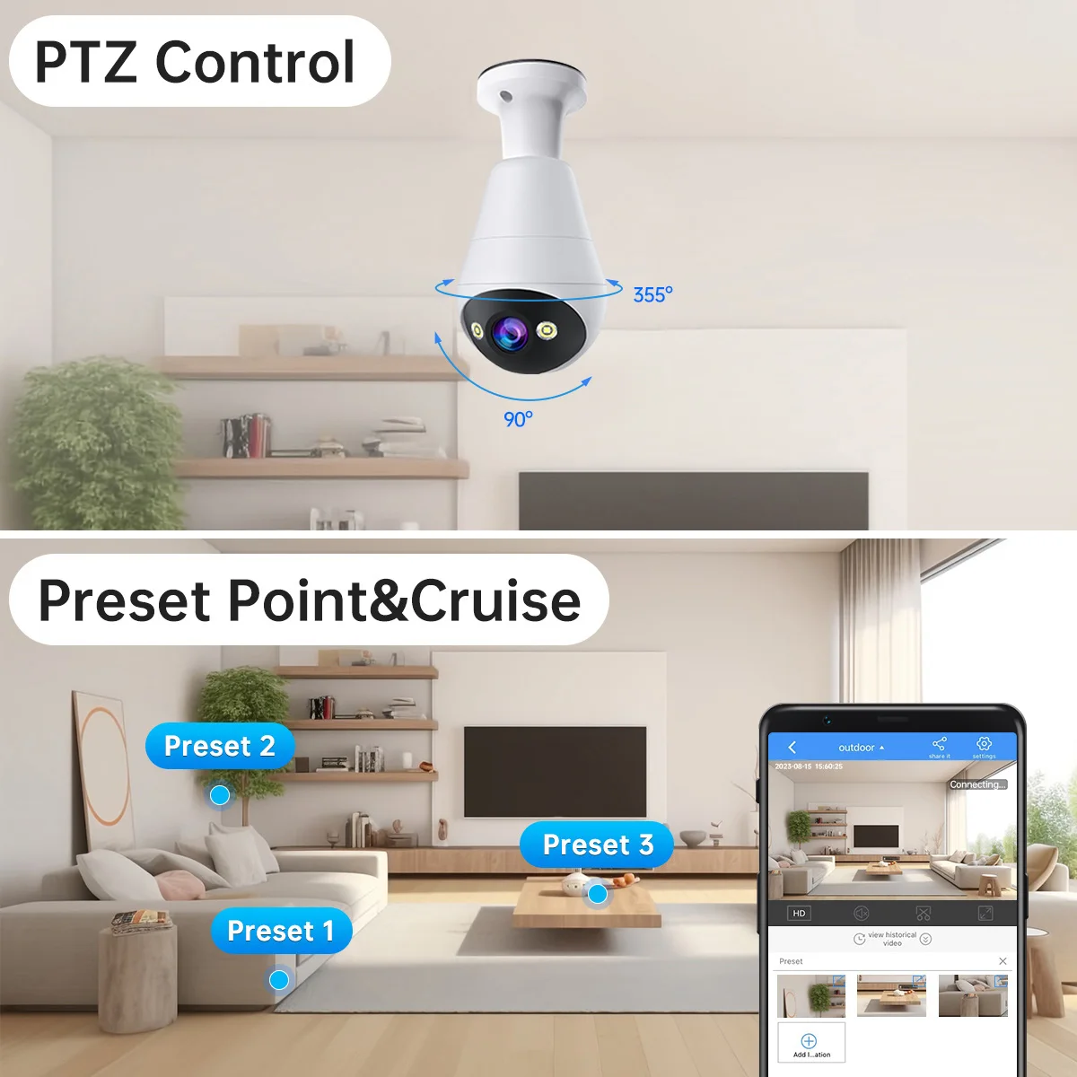 Security Camera 2K 3MP E27 Bulb Camera WiFi Indoor Video Surveillance Home Security Monitor Full Color Night Vision Auto Tracking