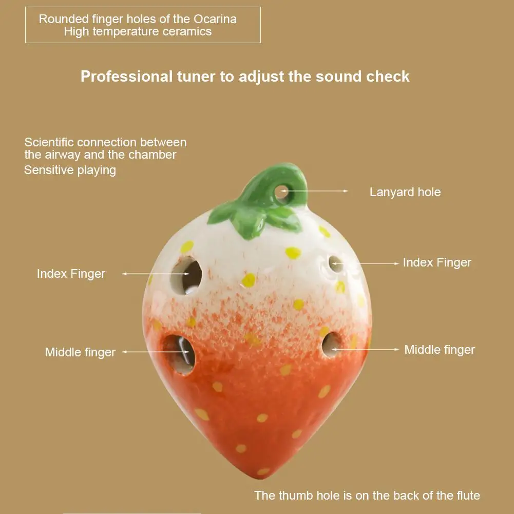 Cartoon Ocarina 6-hole Alto C-tune Shell Strawberry Shape Ocarina Beginner Teaching Toys Ceramic Pendant