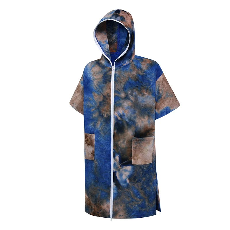 Men Tie-Dye Surf Poncho Replacement Quick Dry Bathrobe Hooded Microfiber Beach Bathroom Towel Women's Swimming Dive Suit 80x110