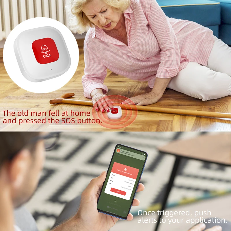 Tuya WiFi Elderly Caregiver Pager SOS Call Button Emergency SOS Medical Alert for Seniors Patients Elderly At Home Smartlife APP