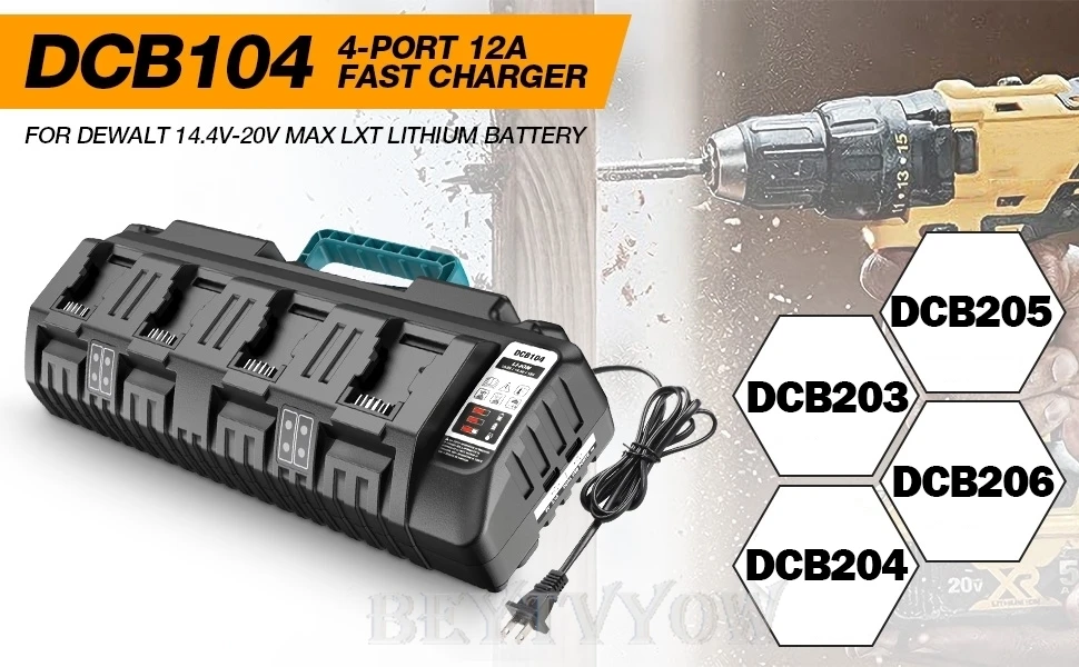 4 Ports Battery Charger Compatible with Dewalt 20V Li-ion Batteries Rapid Fast C