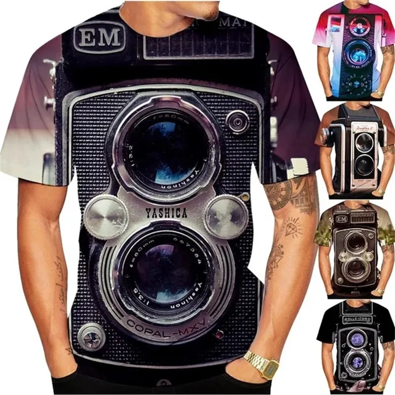 

3D Printed Retro Camera Graphic T Shirts For Mens Womens Round Neck Short Sleeve Tee Tops Streetwear Mens Oversized T Shirt