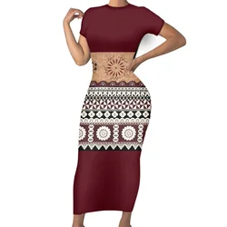 Casual Summer Short Sleeves O-neck Bodycon Custom Maxi Dresses Polynesian Island Samoa Traditional Fijian Tribal Design Dress