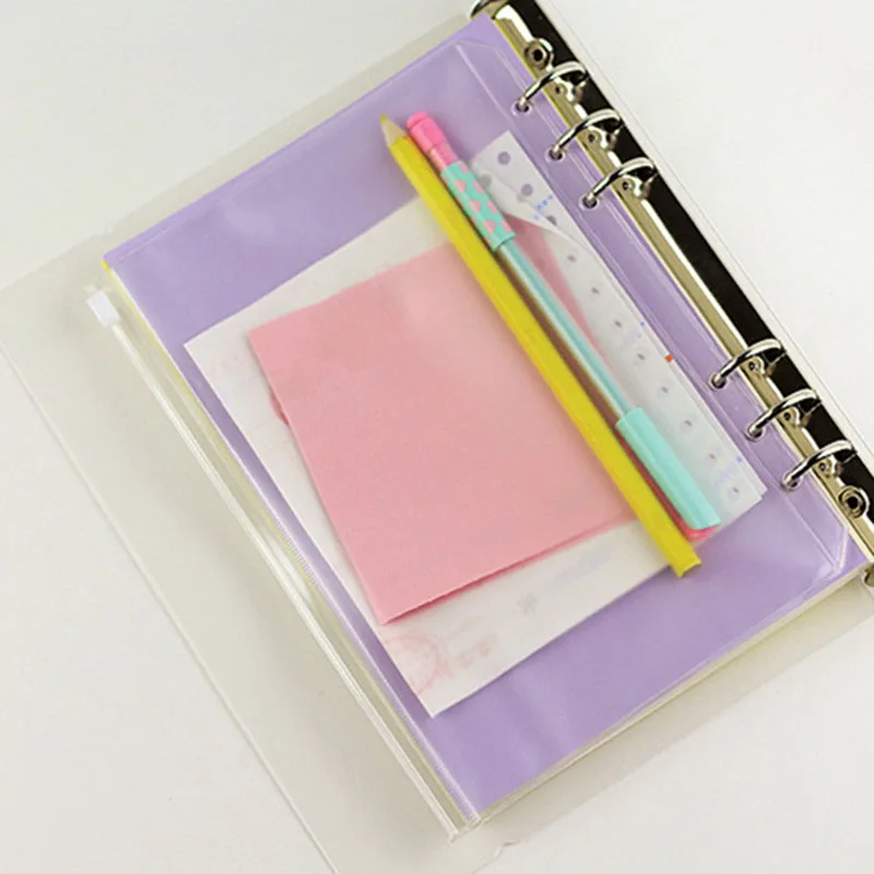 5pcs/lot File Organizer Storage Folder Standard Transparent PVC Loose Leaf Pouch with Self-Styled Zipper Filing Binder Document