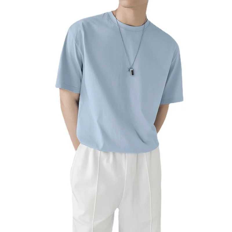 

2023 Summer Solid color casual light ripe wind high-quality 240g men's round neck slightly wide off shoulder M-3XLT Shirt!