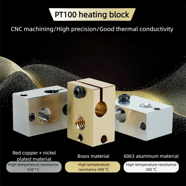 1PCS V6 Heated Block Copper Plated Brass Aluminium Heating Blocks For E3D V6 PT100 J-head Hotend Heaterblock 3D Printer Parts 1
