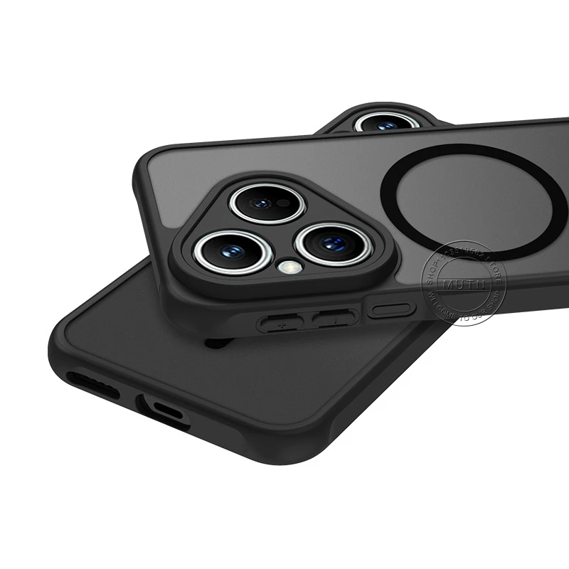 حافظة Magsafe المغناطيسية لهاتف هواوي ميت 60 70 بورا 80 برو شفافة للغاية غير لامعة مقاومة للصدمات غطاء شحن لاسلكي أسود