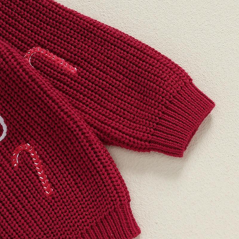   소녀 소년 크리스마스 스웨터 긴 소매 라운드 넥 캔디 편지 자수 니트 풀오버  점퍼 탑