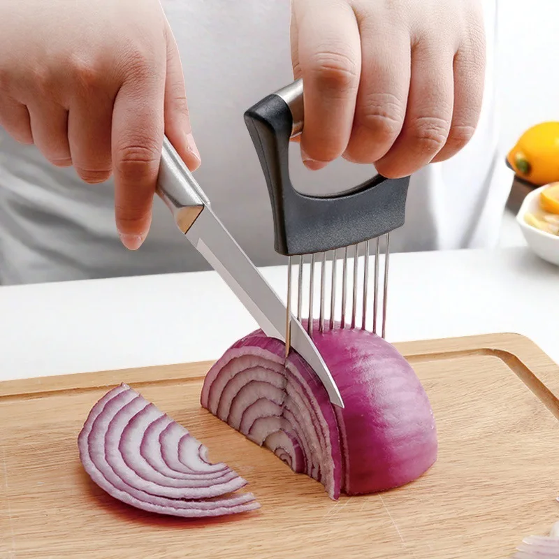 Stainless Steel Onion Cutter Holder Cutting Holder Kitchen Accessorie Tool Fruit and Vegetable Slicing Tool Gadgets For Home
