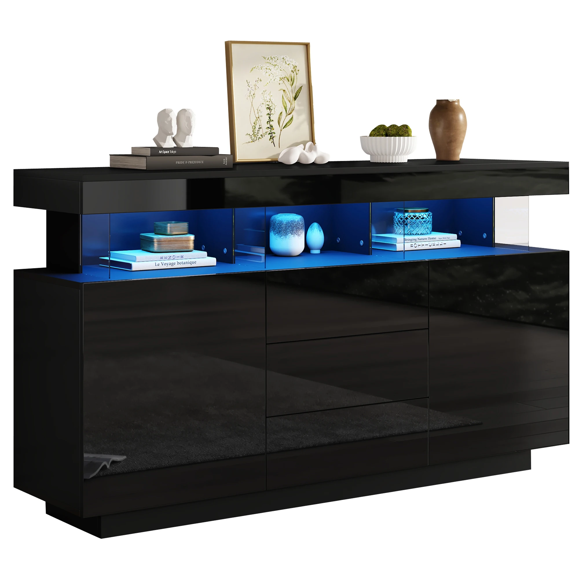 140 x 35 x 80 cm großes modernes Sideboard, Hochglanz-Sideboard, Kaffeebar, Acryl-Sideboard mit LED-Lichtleisten, geeignet für den Essbereich – Detail 7
