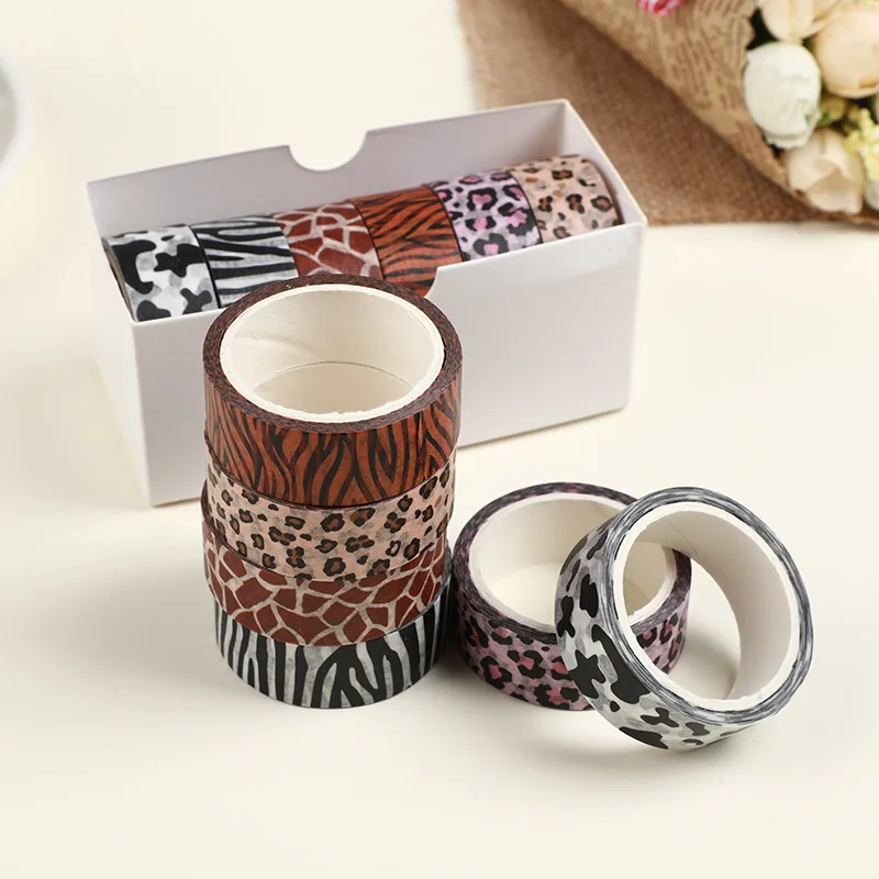 6 Rotoli Washi Tape E Paper Tape Leopard Tiger Milk Cow Print Hand Account Tape Adesivi Decorativi Fai Da Te Materiale Scolastico