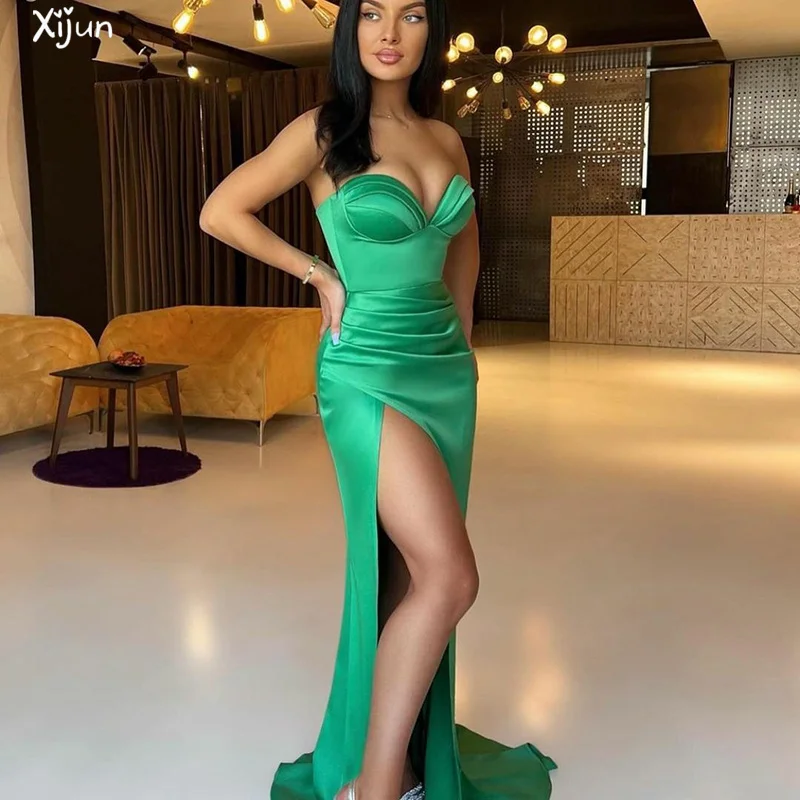 

Xijun Emerald Green Mermaid Prom Dresses Sweetheart Sexy Party Gowns Sleeveless Pleated Evening Dress Robes De Soirée Customize