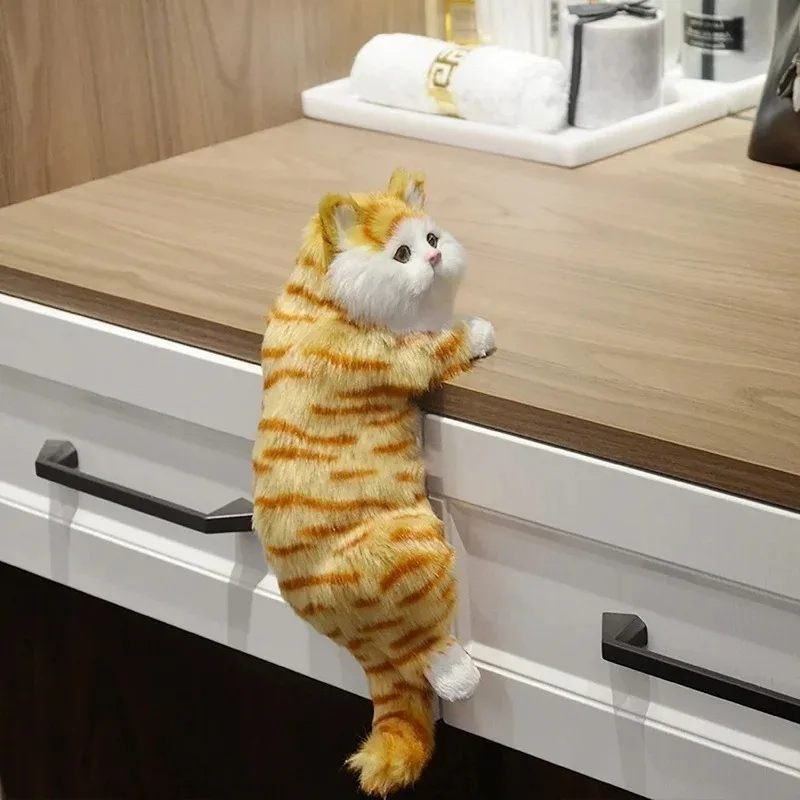 Realistic Furry Hanging Cat Simulation Plush Cat Doll Animal Figurines Home TV Decoration Cute Kitten Model Soft Toy Child Gift 4