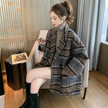 

Women's Blazer Winter Korean Coat Women's Vintage Wool Loose Coat Women's Double-breasted Lapel Coat