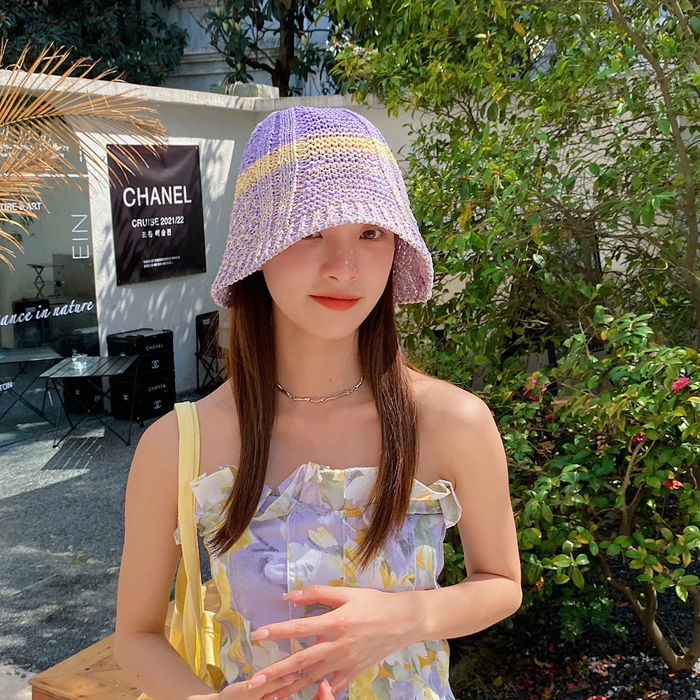 Women Knitted Lattice Fisherman Hat Handmade Crochet Color Matching Basin Hat Spring and Autumn Knitted Sunscreen Sun Hat prada bucket hat womens Bucket Hats