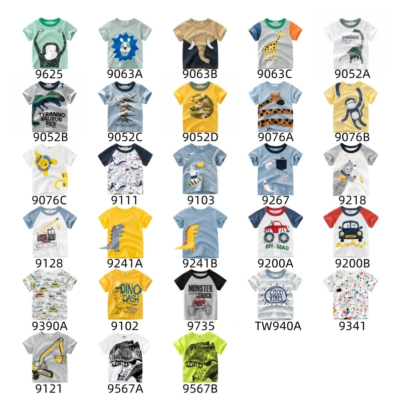 Dropshipping 4PCS/SET 2025 Summer New Boys' Cartoon Monkey Elephant T-shirt Short Sleeve T Shirt Dinosaur Children Tops Tees 2