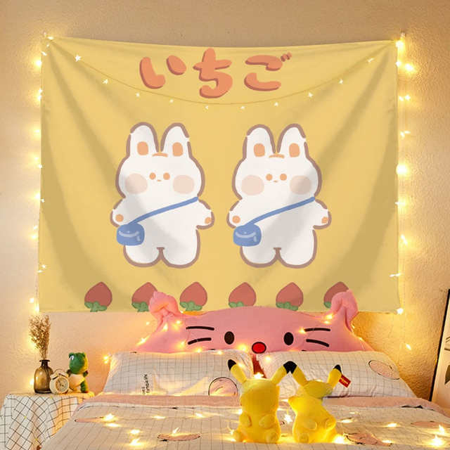 Background Cute Little White Rabbit Tapestry Home Bedroom Bedside Decoration Tapestry Dormitory Bedside Decoration Cloth