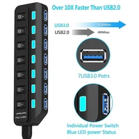 USB Hub 3.0 Multiprise USB High Speed Splitter 7 Port 5Gbps Hub Power Adapter with Switch Long Cable with Multiple Expander Hub - Image 3
