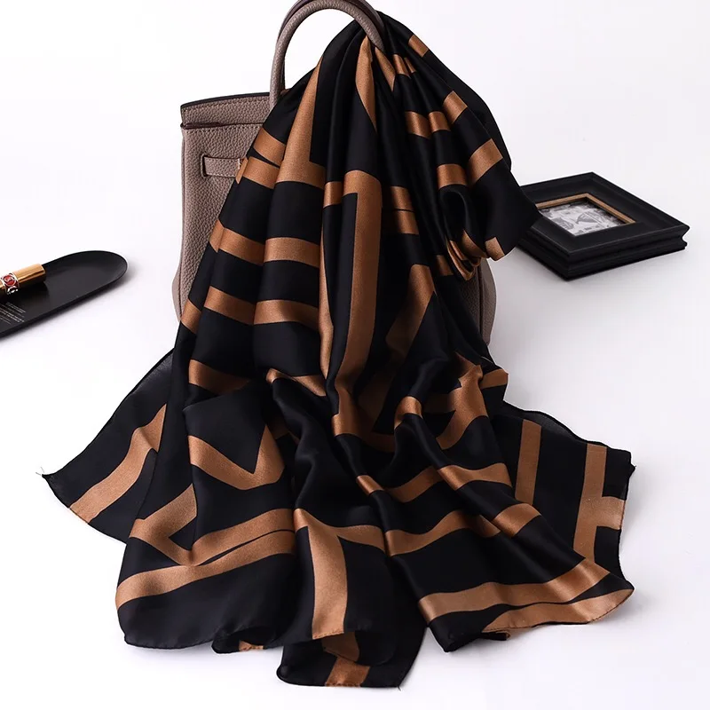 

180*90cm Popular Kerchief Sunscreen Beach Towel Fashion High-Grade Shawl Female Satin Silk Scarf Summer Print Bandanna muffler