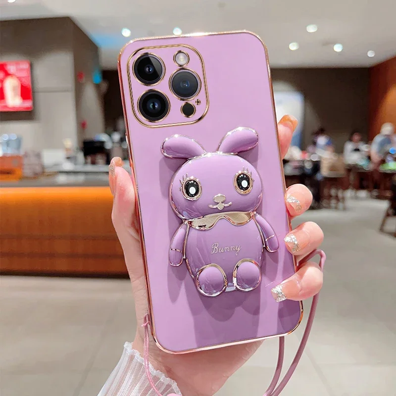 Ovitek za telefon z vrvjo in stojalom za zajčke za Samsung Galaxy S24 S23 S22 S21 S20 FE Ultra Plus A05S A05 A15 A25 A35 A55, mehak_voghion.com